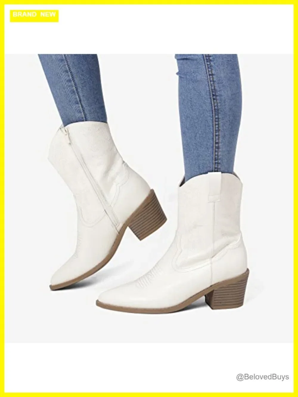 Pointed Toe Chunky Heel Zipper Pull-On Stitched Western Ankle Boots